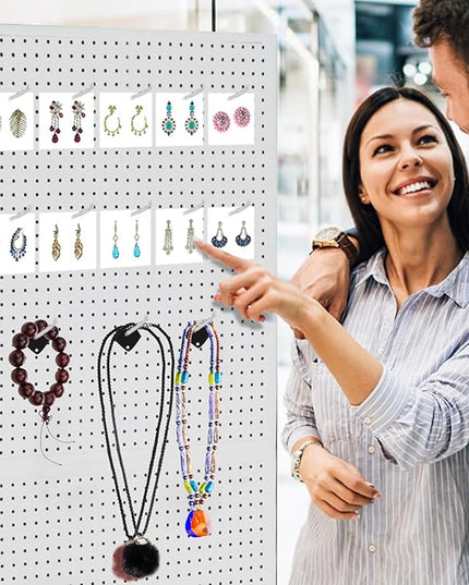 Eastern Tree 2.5'x 6' Metal Pegboard Display Stand with T-Base, Peg Board Panels Display with Casters, Standing Pegboard Display, Retail Display Stand, Extra 10 Pieces Hooks, White