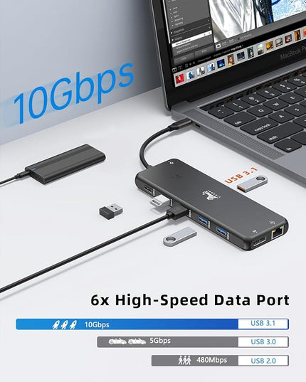 LIONWEI USB C Docking Station Dual Monitor 13 in 1 USB C Hub, Triple Display, 8 USB C/A Ports, Ethernet, Audio, Laptop Dock for MacBook,Dell,HP,Lenovo,Surface