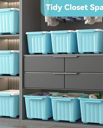Nazhura 72 Quart Plastic Storage Bin, Stackable and Nestable Storage Boxes with Lids and Secure Latching Buckles, Large Storage Container (Blue, 72Quart-4Pack)