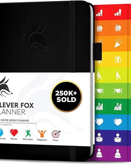 Clever Fox Planner – Undated Weekly & Monthly Planner for Productivity, Time Management & Goals – Organizer Journal – A5 (Black)