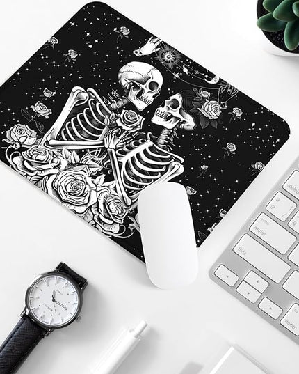 Skull Skeleton Love Square Mouse Pad, Non-Slip Rubber Base Mouse Pad,Home Office Decoration Desktop Accessory,Laptop Mouse Pad for Office Laptops,9.4x7.8x0.12inch.