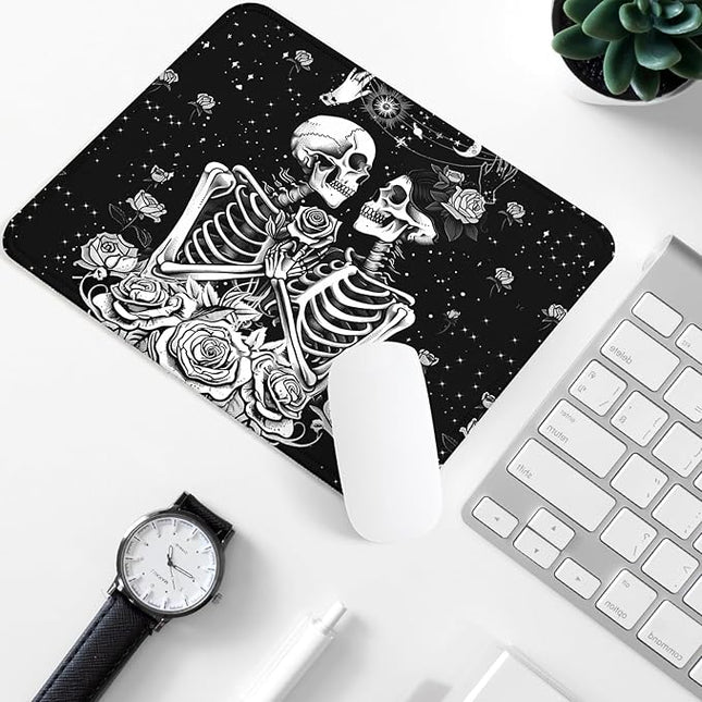 Skull Skeleton Love Square Mouse Pad, Non-Slip Rubber Base Mouse Pad,Home Office Decoration Desktop Accessory,Laptop Mouse Pad for Office Laptops,9.4x7.8x0.12inch.