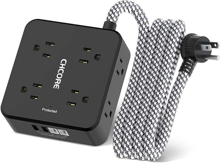 Surge Protector Power Strip - CHCORE 6Ft Braided Extension Cord with 8 Outlets with 4 USB (2 USB C) Charging Ports, Flat Plug Multi Plug Outlet Extender Charging Station for Home Office, ETL, Black