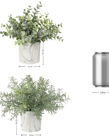 Hollyone Faux Plants Indoor Artificial Mini Potted Plants Plastic Green Plant Small Fake Plants Eucalyptus Decor in Pots for Home Table Room Bathroom Decor