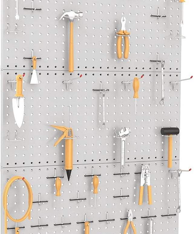 TORACK 3 PCS Metal Pegboard Panels(12x24 inch) for Wall Garage Utility Tools Storage Pegboard for Workbench, Modular Peg Board Tool Organizer Boards(Pack of 3, Grey)