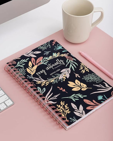 Steel Mill & Co Cute Floral Spiral Notebook Journal for Notes, 10.5" x 7.5" Sermon Notes and Church Notes Journal for Women with Durable Hardcover and 60 Lined Pages with Prompts, Navy Floral