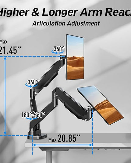 MOUNTUP Dual Monitor Mount Fits Max 39'' Screen, Ultrawide Dual Monitor Desk Mount Hold 4.4-33 lbs, Adjustable Gas Spring Double Monitor Arms, Computer Monitors Stand with USB, VESA Monitors Bracket