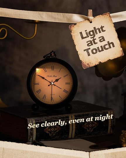 Hdisha Vintage Alarm Clock, 5 inch Battery Operated Silent Non Ticking Snooze Small Clock with Night Light, Old Fashioned Desk Clock Decor for Bedroom, Bedside, Living Room, Room (Roman)
