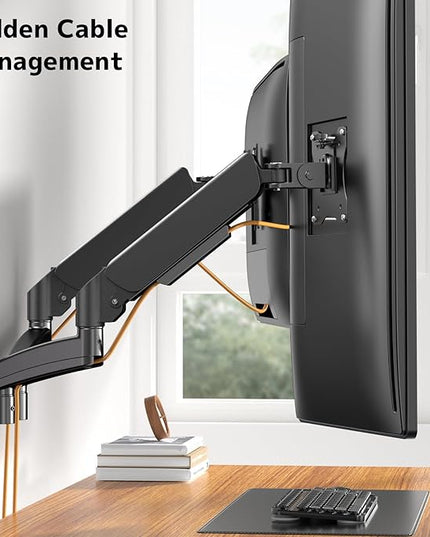 PUTORSEN Dual Monitor Wall Mount for 17-32 inch Flat/Curved Computer Screens, Full Motion Wall Monitor Mount with VESA 75x75/100x100 mm, Each Holds Up to 19.8lbs, Black