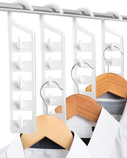 CraftyCrocodile Space Saving Hangers for Clothes - 4 in Pack, Heavy Duty Plastic, Multi Closet Space Savers for Shirts, Pants, Jeans, Sweaters - Hanger Organizer Space Saver, White