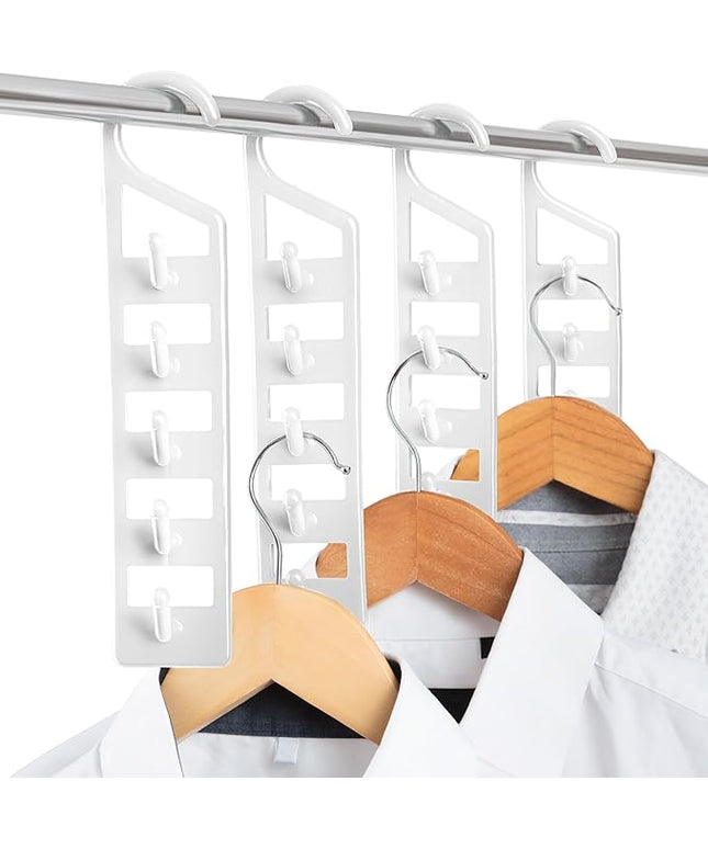 CraftyCrocodile Space Saving Hangers for Clothes - 4 in Pack, Heavy Duty Plastic, Multi Closet Space Savers for Shirts, Pants, Jeans, Sweaters - Hanger Organizer Space Saver, White
