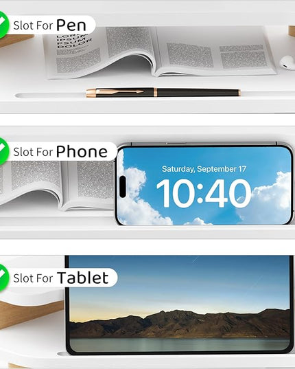 Monitor Stand Riser,2 Tier Corner Wood Monitor Stand Sturdy Computer Stand Multi-Purpose Desktop Storage Stand for Laptop,PC,iMac,Printer,Computer,White