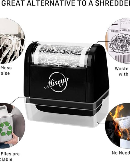 Miseyo Identity Theft Protection Roller Stamp Set - Black (3 Refill Ink Included)