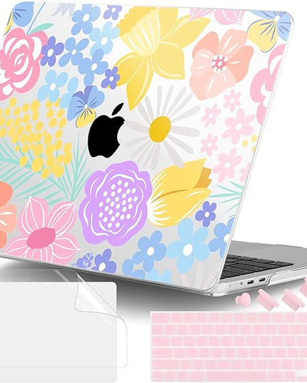 DONGKE for M4 MacBook Air 13.6 Inch Case 2025 2024 2023 2022 Model A3240 A3113 A2681 M3 M2 Chip, Plastic Hard Shell Case Cover with Touch ID for MacBook Air 13 Inch M4 - Spring Flowers