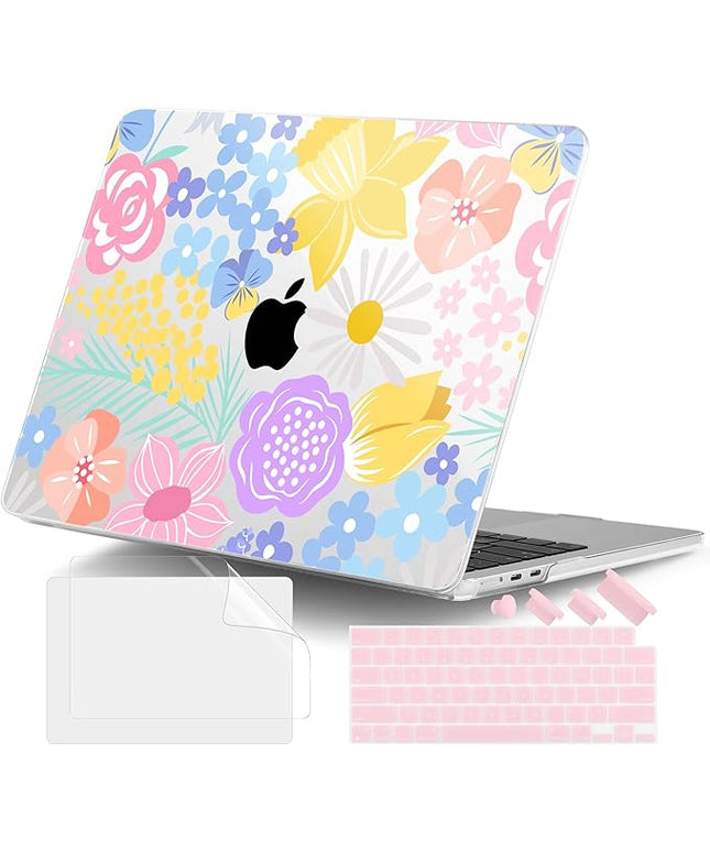 DONGKE for M4 MacBook Air 13.6 Inch Case 2025 2024 2023 2022 Model A3240 A3113 A2681 M3 M2 Chip, Plastic Hard Shell Case Cover with Touch ID for MacBook Air 13 Inch M4 - Spring Flowers