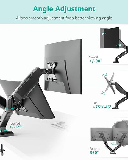 WALI Dual Monitor Stand for 17-32 inch Screens, Dual Monitor Arms for 2 Monitors Holds up to 19.8 lbs, Adjustable Gas Spring Dual Monitors Mount, VESA 75x75/100x100mm (GSMP002), Black
