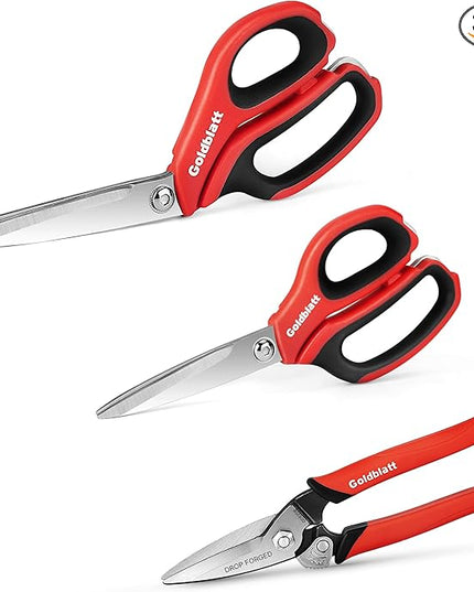 Goldblatt 3PCS Heavy Duty Scissors, Multipurpose Shop Scissors, Drop Forged Blades with Small Serrations, Comfortable Handle for Easy Cutting Cardboard, Wires, Leather, Fabric