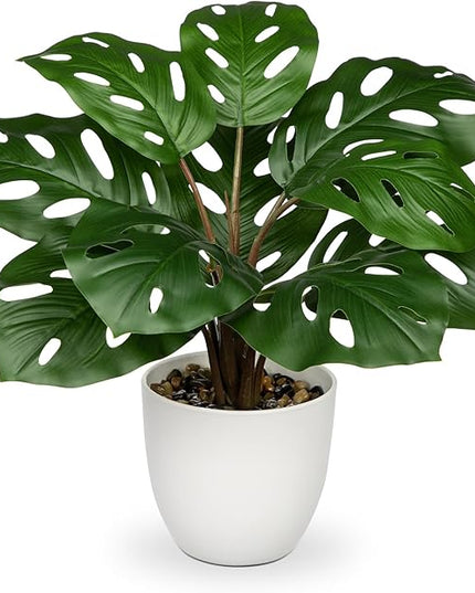 Hollyone Artificial Monstera Plant Faux Monstera Plant Potted Fake Tropical Plants Potted for Indoor Outdoor Home Desk Office Garden Farmhouse Decoration