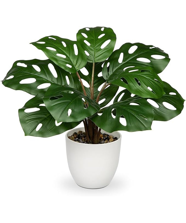 Hollyone Artificial Monstera Plant Faux Monstera Plant Potted Fake Tropical Plants Potted for Indoor Outdoor Home Desk Office Garden Farmhouse Decoration