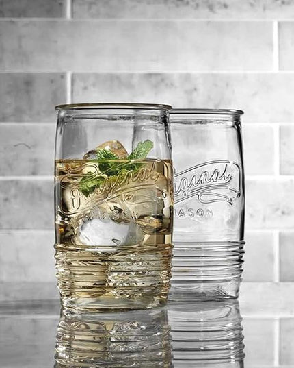 Glaver's Glass Tumbler Drinking Glasses Set of 4 – Genuine Artisan-Made Vintage Italian Original Mason – Elegant 20 Oz Clear Tumbler Glassware Set for Refreshing Drinks, Beverages, Iced Tea.