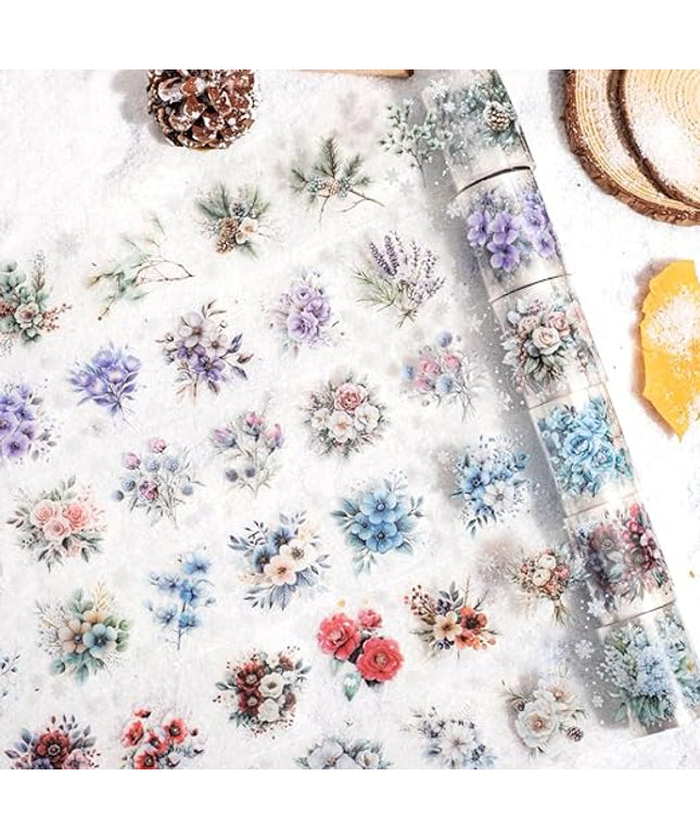 6 Rolls Colorful Winter Floral Washi Tape Set Snowflake Landscape Flower Washi Tapes Transparent PET Tape Stickers for Journaling Junk Journal Supplies Crafts Decorative Tapes Scrap Booking Supples