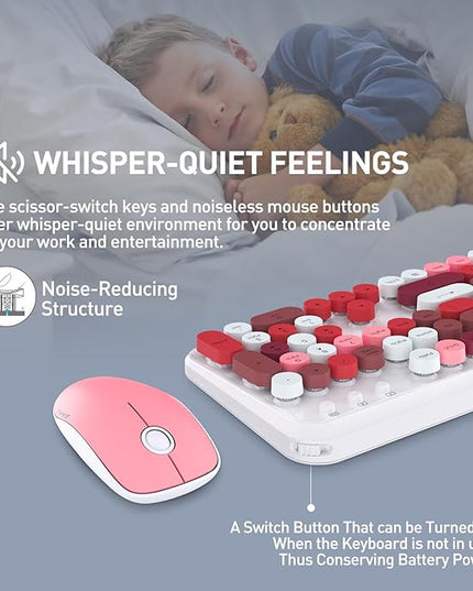 FOPETT 2.4GHz Wireless Keyboard and Mouse Set with Switch Button - Full-Size Keyboard - Compatible for Windows/Laptop/PC/Notebook/Smart TV and More - White Colorful