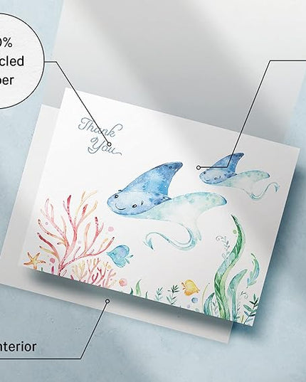 Twigs Paper Thank You Card Set - 12 Assorted Greeting Cards For All Occasions - Thank You Cards with Envelopes - Appreciation Cards - Eco Friendly - Made In USA - 5.5 x 4.25 Inch Size - Ocean Themed