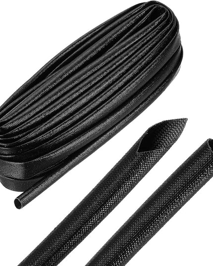 MECCANIXITY 30ft Braided Cable Sleeve, 0.4" ID 200C High Temperature 1500V Fiberglass Wire Insulation Cord Protector Organizer Wires Management for Motor Engine Fuel Line, Black