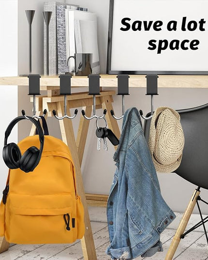 5 Pcs Adjustable Purse Hooks Heavy Duty J Clamp Hooks Bag Hanger for Table, Bag Holder for Table for Desk Key Backpack【Black】