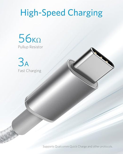 Anker Cable [2 Pack, 6FT], USB A to USB C Cable for iPhone 17 Series,Samsung Galaxy S10 S10+, LG V30, Beats Fit Pro and More (Sliver)