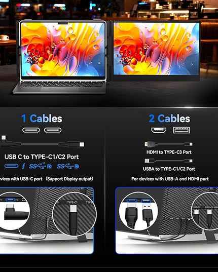 Laptop Screen Extender, 1.3lb Ultra Lightweight 14" 1080P FHD Portable Monitor for Laptop, Plug & Play Dual Travel Screen Monitor, Laptops Dual Monitors Attachment, Fits Windows/Mac/Android/Chrome