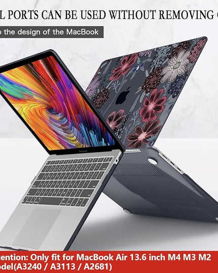 CISSOOK Compatible with MacBook Air 13.6 inch Case 2022 2023 2024 2025 Model A2681 A3113 A3240, Plastic Hard Case with Keyboard Cover Screen Protector Type C Adapter, Texture Flowers