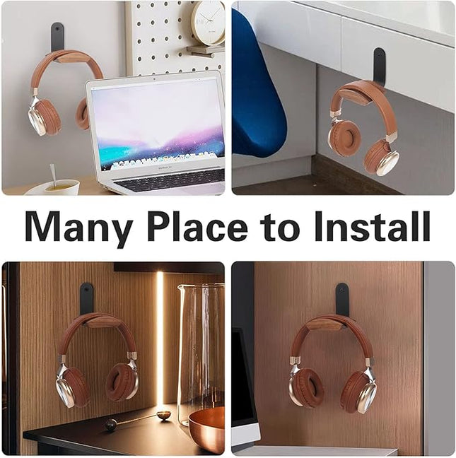 Walnut Wood Headphone Wall Mount Holder, with VHB Adhesive Tape and Screw, Holds 10 lbs (Black & Walnut Wood)