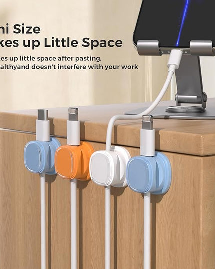 9 Pack Cord Organizer, Spring Cable Management, Adhesive Cute Cable Holder Clips, Phone Charger Wire Keeper for Desk Nightstand Car Office (9-Pack White_Orange_Blue)