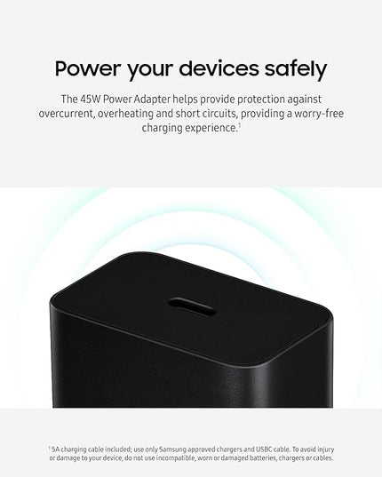 SAMSUNG 45W Wall Charger Power Adapter with Cable Included, Super Fast Charging for Galaxy Phones, Tablets and USB Type C Devices, Low Standby Power Consumption, EP-T4511XBEGUS, Black