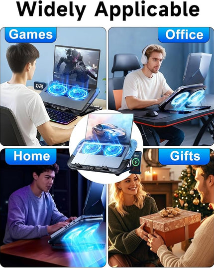 2026 Upgraded Laptop Cooling Pad with Dual TEC Cooler, Gaming Laptop Cooler, 2 Powerful Turbo Fans, Fast Cooling Laptop 12-21in, 5 Height Stands, 100 Gear Speed Adjust, LCD Screen, RGB, Phone Holder