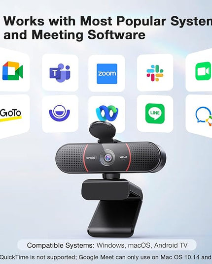 EMEET C960 4K Webcam with Tripod, 4K UHD Sony Sensor, 3 Adjustable Height Mini Tripod w/Privacy Cover, PDAF Auto Focus, Dual Noise-Cancelling Mics, Auto Light Correction, Perfect for Online Meetings
