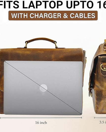RUSTIC TOWN 16" Leather Laptop Messenger Bag for Men - Full Grain Leather Briefcase Computer Satchel Office Crossbody Bag
