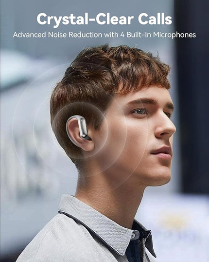 Wentronic Open Ear Headphones, Wireless Earbuds Bluetooth 5.4 with Digital Display, Secure Earhook, 48H Playtime, Enhanced Sound, Clear Calls, IP55 Waterproof Ultra-Light Sports Headphones - Silver