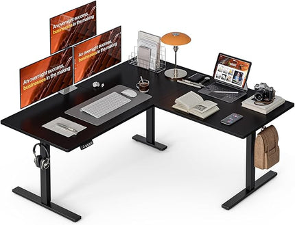 Grandder 63 x 55 Inch L Shaped Standing Desk, Electric Height Adjustable Corner Stand Up Desk, Sit Stand Corner Table Home Office Table, Black Top Black Frame
