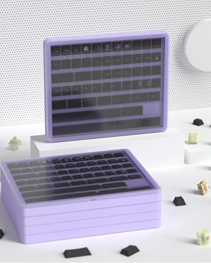 Sumgsn Keycaps Container, Keycaps Storage Box,130 Keys Transparent Display Case Holds 7u Spacebar/Big Enter Key for XDA/Cherry/MOA/Mao Profile Mechanical Keyboard (Purple), Small