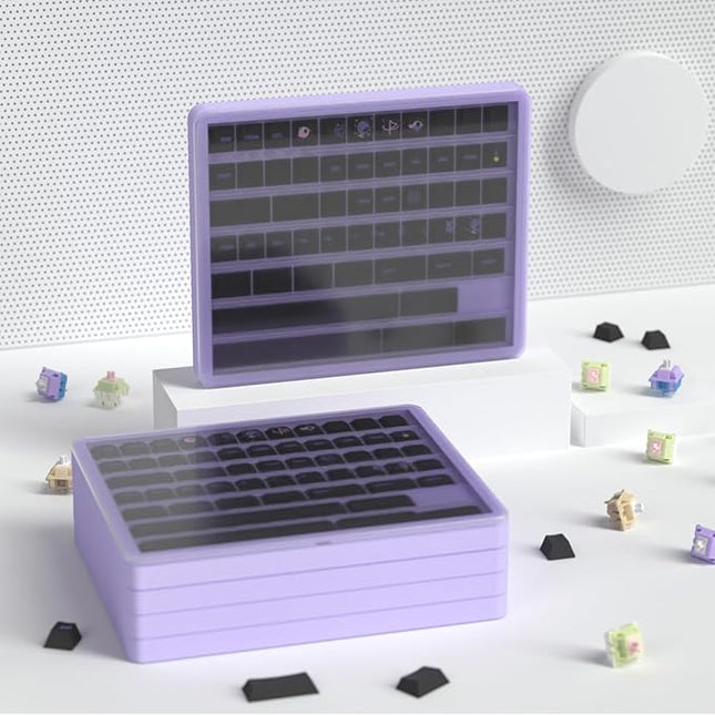 Sumgsn Keycaps Container, Keycaps Storage Box,130 Keys Transparent Display Case Holds 7u Spacebar/Big Enter Key for XDA/Cherry/MOA/Mao Profile Mechanical Keyboard (Purple), Small
