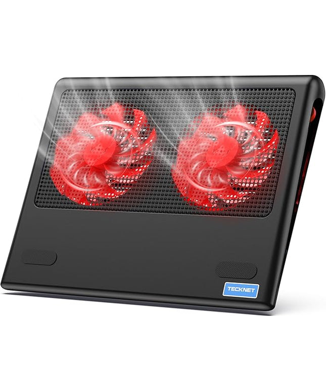 TECKNET Laptop Cooling Pad - 12"-15.6" Laptop Cooler, Powerful Cooler and Ultra Quiet for Gaming Laptops Pad, 2 Wind Speed Adjustable, USB A & C Powered Cooler Stand with Laptops Fan LED (Red)