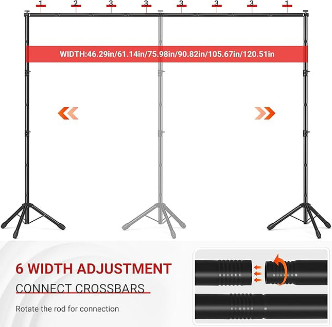 JSungo 10x8.5 FT Backdrop Stand for Parties, Adjustable Photo Backdrop Stand Kit with Carrying Bag, Portable Background Stand Backdrop for Wedding, Photoshoot, and Photo Studio