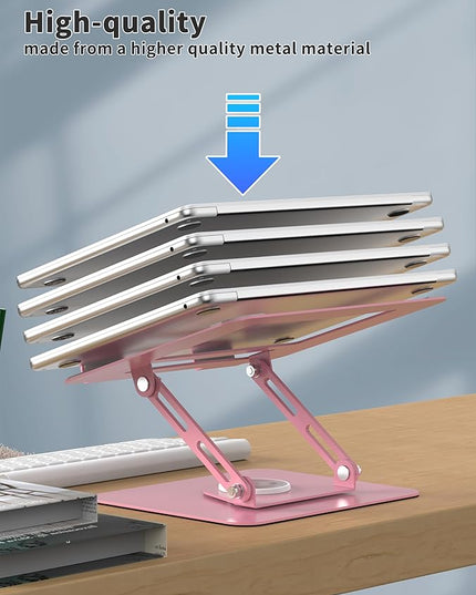 ALASHI Laptop Stand for Desk with 360° Rotating Base, Multi-Angle Adjustable Laptop Stands, Foldable Laptop Riser Compatible with 10 to 15.6 Inches PC Computer, Pink