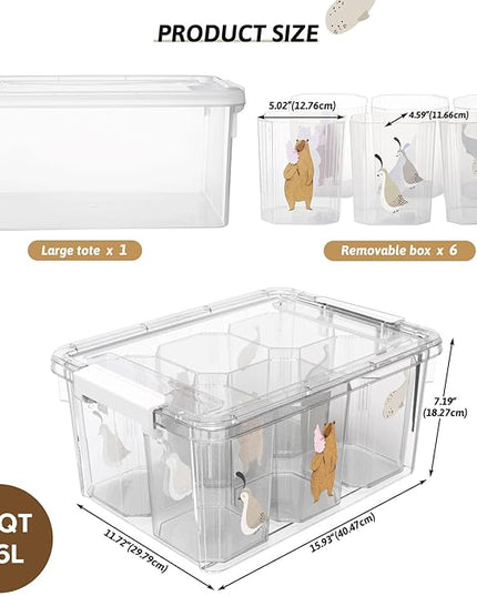 loobuu 17QT Plastic Storage Bins with Lids - 1 Pack Art Craft Supply Organizer Box with Brush Pot for Kids, Stackable Clear Pen Container for Toy/Sewing/Comestic/Tool/Playdoh (1 Pack)