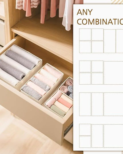 Criusia 15 Pack Drawer Organizer for Clothes, Foldable Dresser Dividers with 3 Sizes, Fabric Storage Bins – Beige