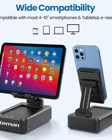 JTEMAN Phone Stand with Wireless Bluetooth Speaker, HD Surround Sound Bluetooth Speaker for Desk Perfect for Home Kitchen Gadgets Gifts,Compatible with iPhone/ipad/Samsung Galaxy(Blue)