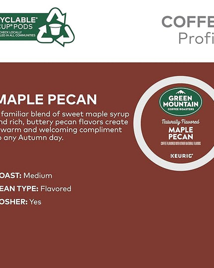 Green Mountain Coffee Roasters Maple Pecan, Single-Serve Keurig K-Cup Pods, Flavored Light Roast Coffee, 72 Count