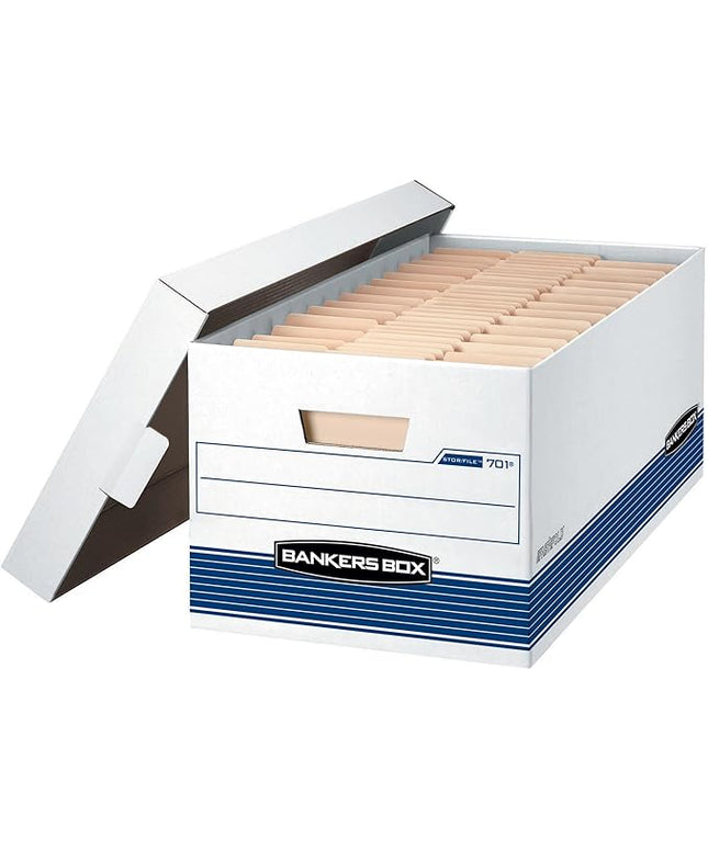 Bankers Box 20 Pack STOR/FILE Medium-Duty File Storage Boxes, FastFold, Lift-Off Lid, Letter, White/Blue
